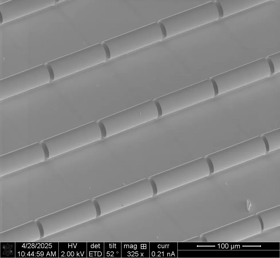 MEMS mirror array under microscope